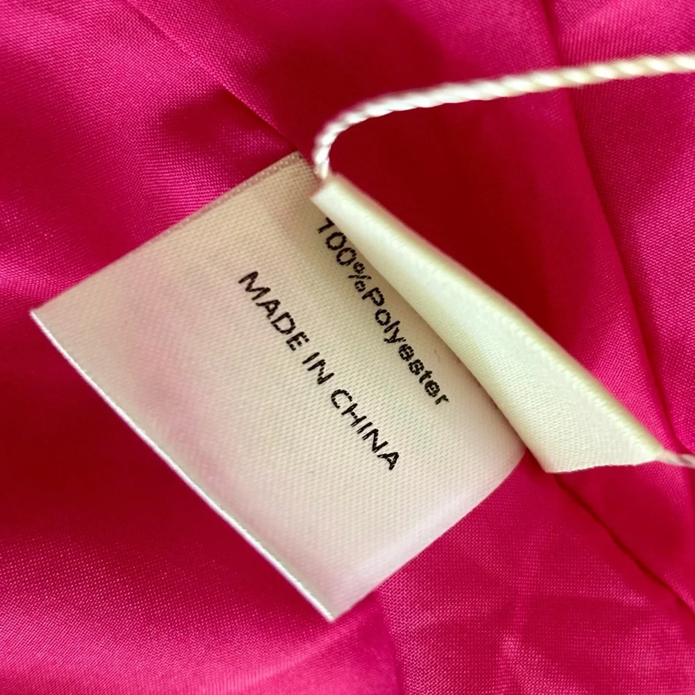 NWOT Kikibell Sz XS Hot Pink Fuchsia Faux Wrap Mini Dress w Bell Puff Sleeves - Picture 11 of 12